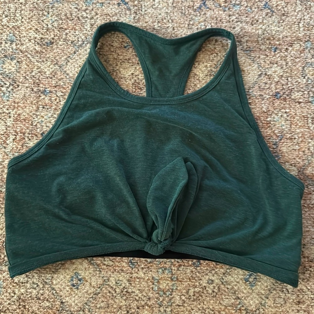 GapFit Breathe Tie-Front Cropped Brami tank‎ yoga sports bra green L